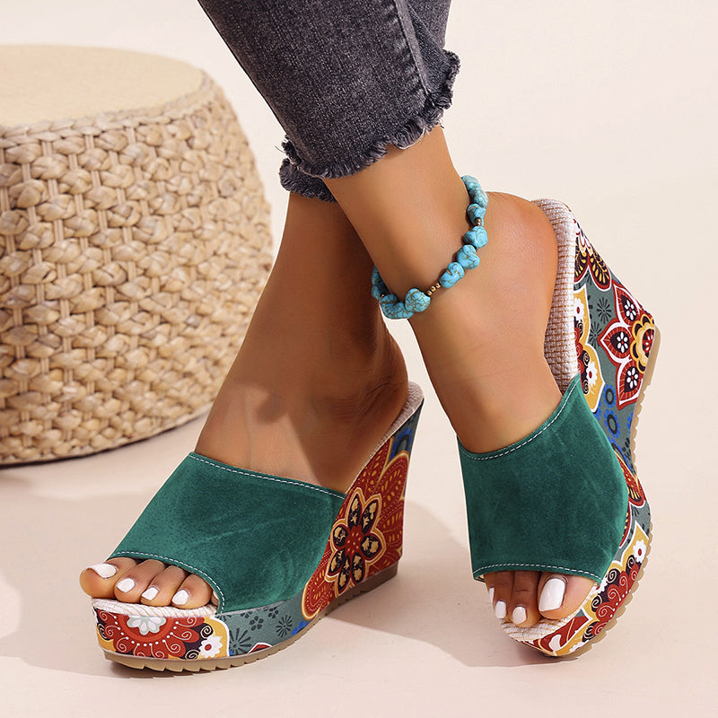 Nova Rossi, sandalias de cuña de terciopelo estilo boho