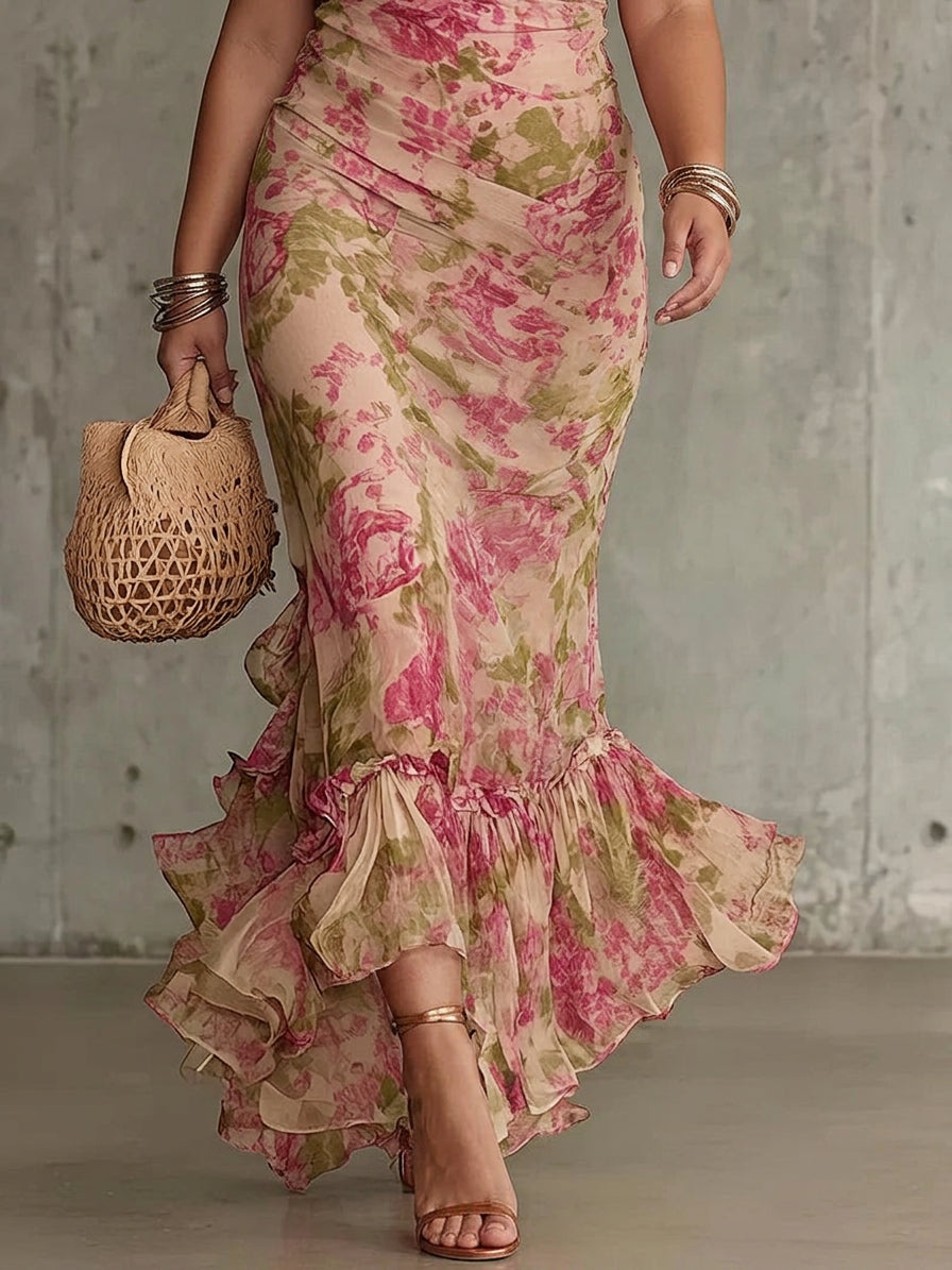Mae | Vestido largo de manga abullonada con estampado vintage de rosas