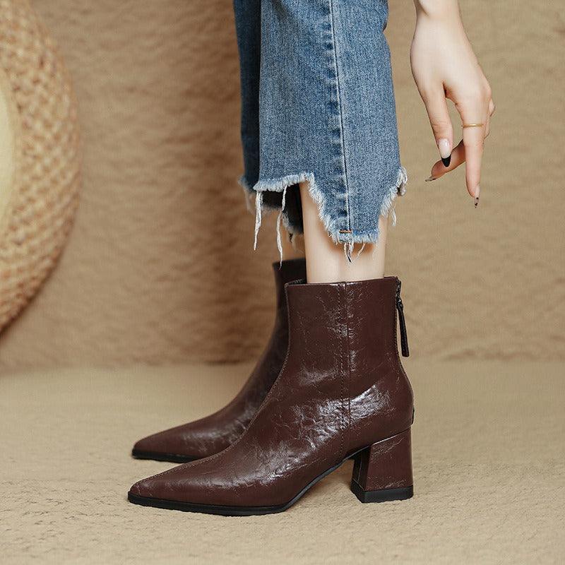 Riona – Botines de Piel Auténtica con Tacón de Bloque