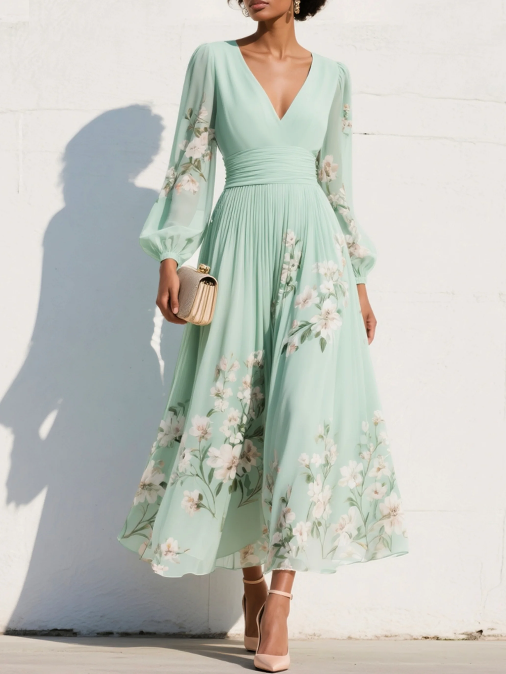 Emmeline | Vestido midi con manga abullonada