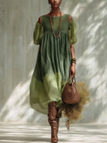 Vestido Midi de Gasa Verde con Hombros Descubiertos y Manga Corta