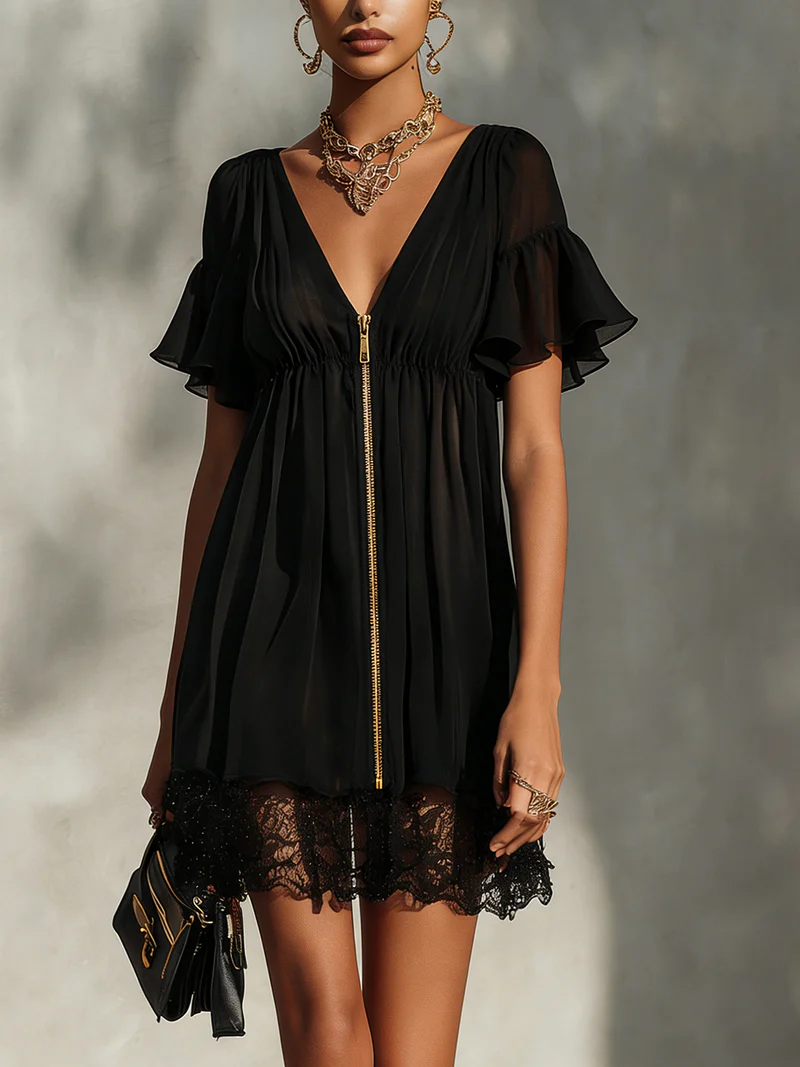 Sanya™ | Vestido Mini de Encaje con Cremallera Frontal