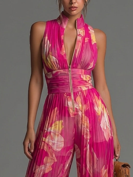 Mono Zsófia | Chiffón plisado de color fucsia con estampado floral • S1