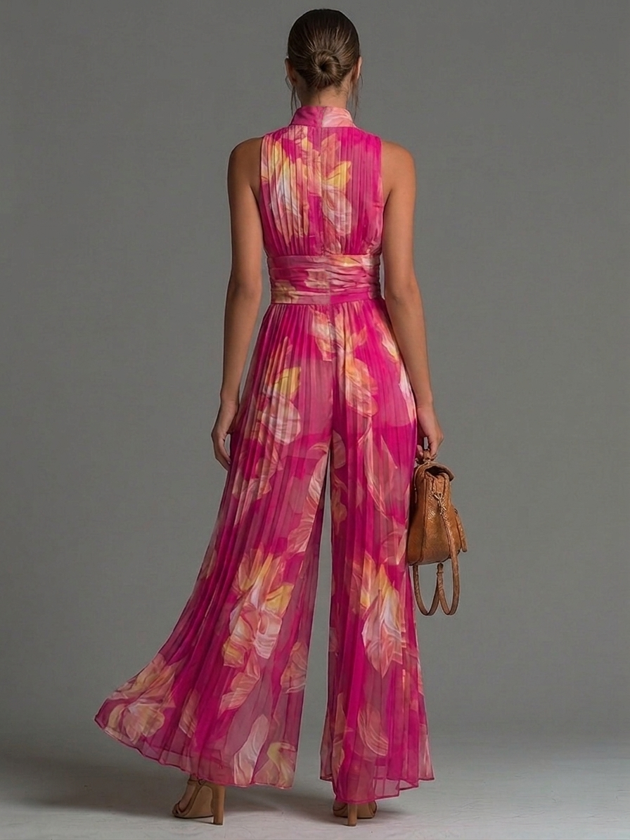 Mono Zsófia | Chiffón plisado de color fucsia con estampado floral • S1