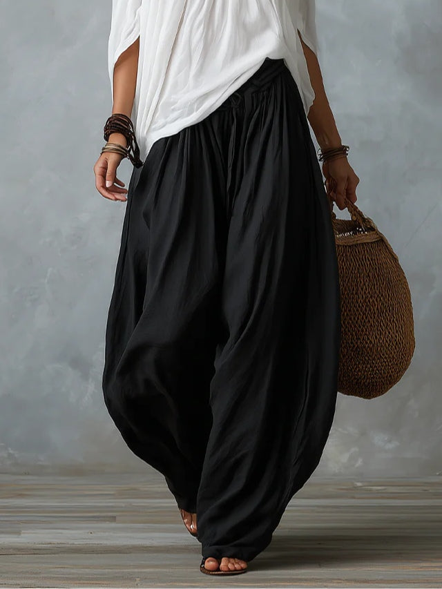 Conjunto Blanco de Top con Hombros Descubiertos y Pantalón Farol Holgado