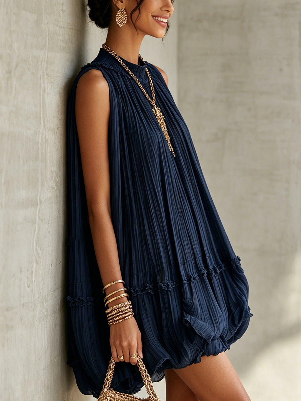 Primrose | Vestido midi azul noche con volantes