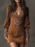 Harlow | Vestido corto bordado en ante sintético