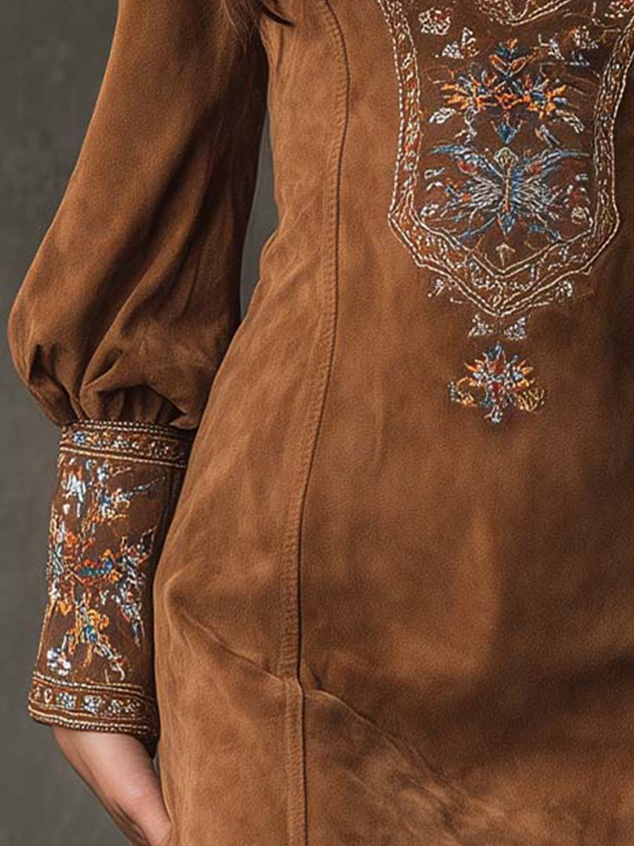 Harlow | Vestido corto bordado en ante sintético