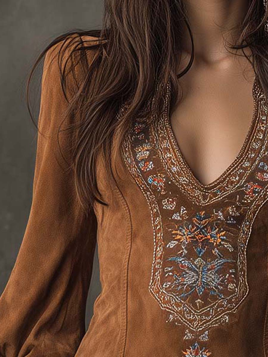 Harlow | Vestido corto bordado en ante sintético