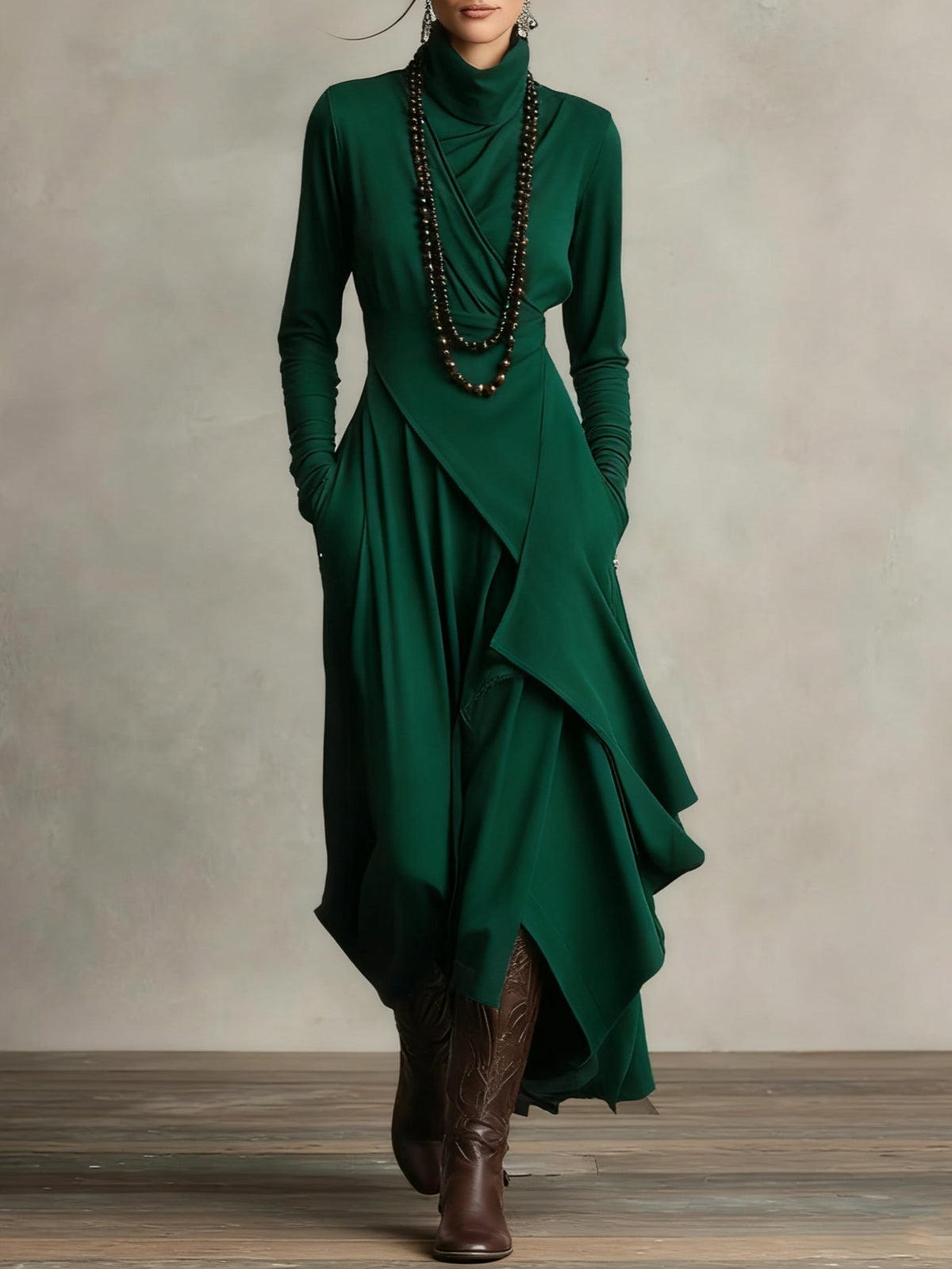 Marivelle™ | Vestido largo elegante de cuello alto