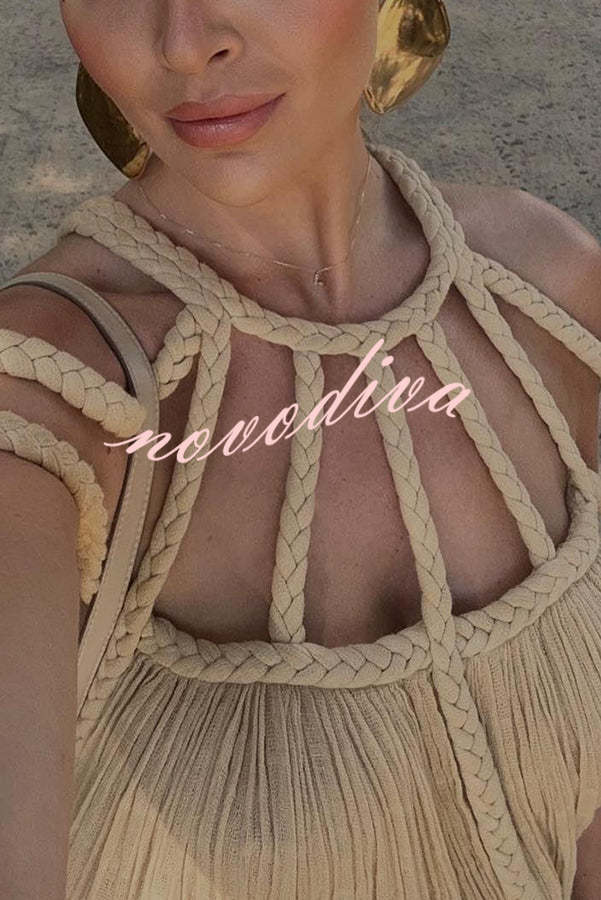 Vestido largo Moderno y Sofisticado estilo pareo de mezcla de lino drapeado con trenzas