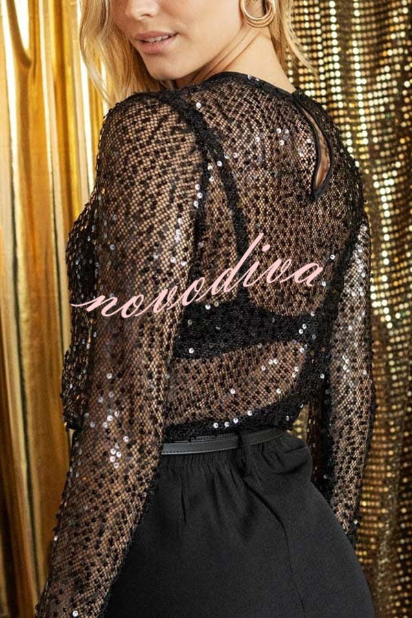 Blusa recta Siempre Brillante de lentejuelas con manga larga