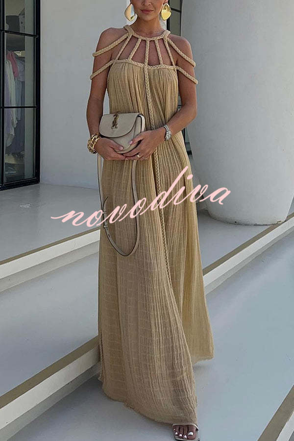 Vestido largo Moderno y Sofisticado estilo pareo de mezcla de lino drapeado con trenzas