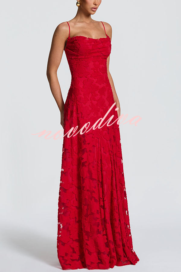 Vestido largo Francis de tejido devoré floral exclusivo con cuello caído y lazada en la espalda