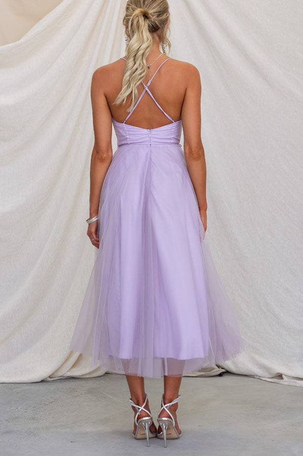 Vestido largo de fiesta Princesa Moderna de gasa con tirantes