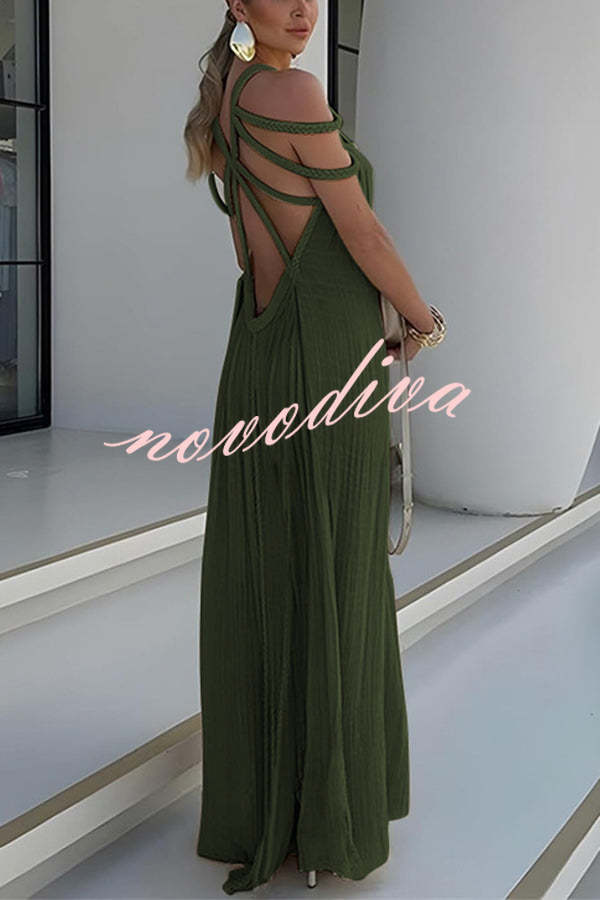 Vestido largo Moderno y Sofisticado estilo pareo de mezcla de lino drapeado con trenzas