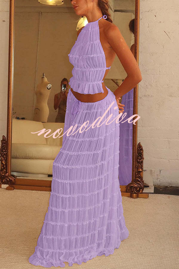 Top halter Pasión y Romance plisado con tirantes elásticos ajustables en la espalda