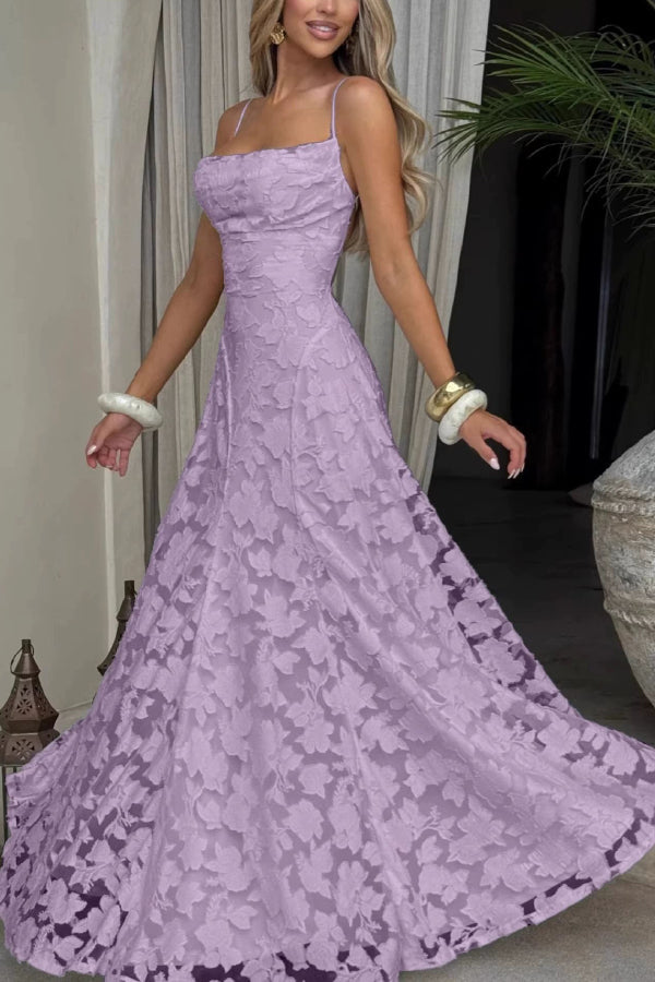 Vestido largo Francis de punto devoré floral con cuello caído y lazada en la espalda