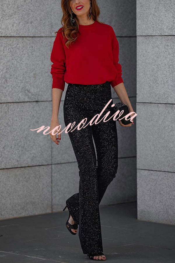 Pantalón acampanado Diva de lentejuelas con talle alto y cintura elástica