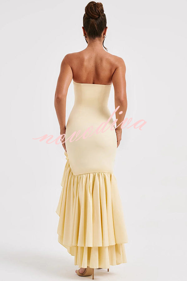 Vestido largo ajustado sexy con hombros descubiertos y bajo irregular