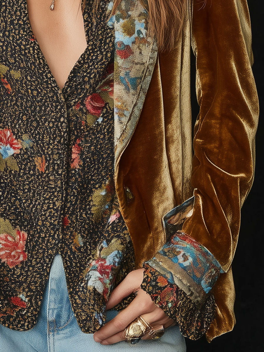 Marcelina | Blazer Patchwork Estampado Floral Vintage