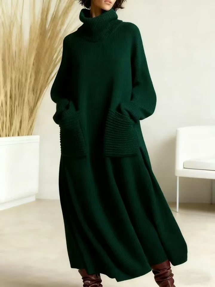 Freya™ – Vestido de punto de lana de cuello alto y manga larga