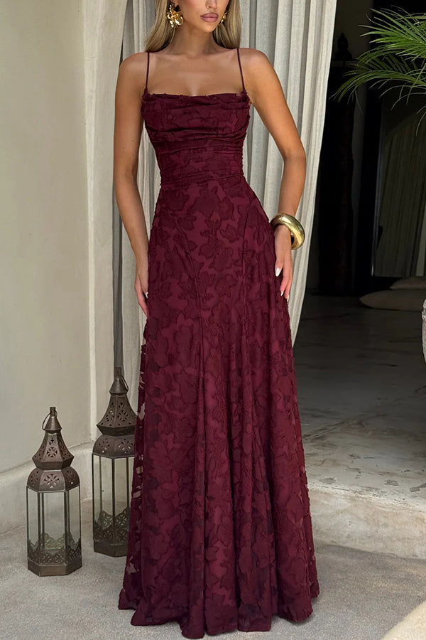 Vestido largo Francis de tejido devoré floral exclusivo con cuello caído y lazada en la espalda