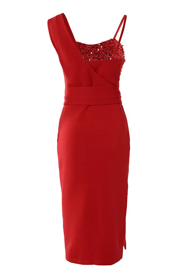 Vestido de fiesta con apliques de lentejuelas y abertura
