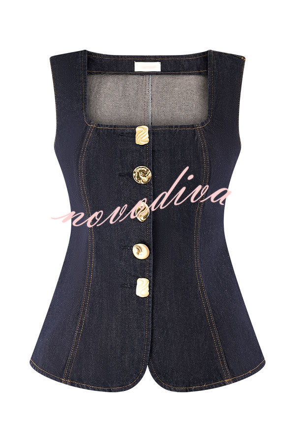 Top chaleco vaquero Stassi con escote cuadrado, botones y costuras princesa