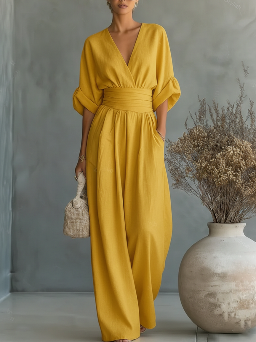Mono elegante con escote en V y cintura alta • S1
