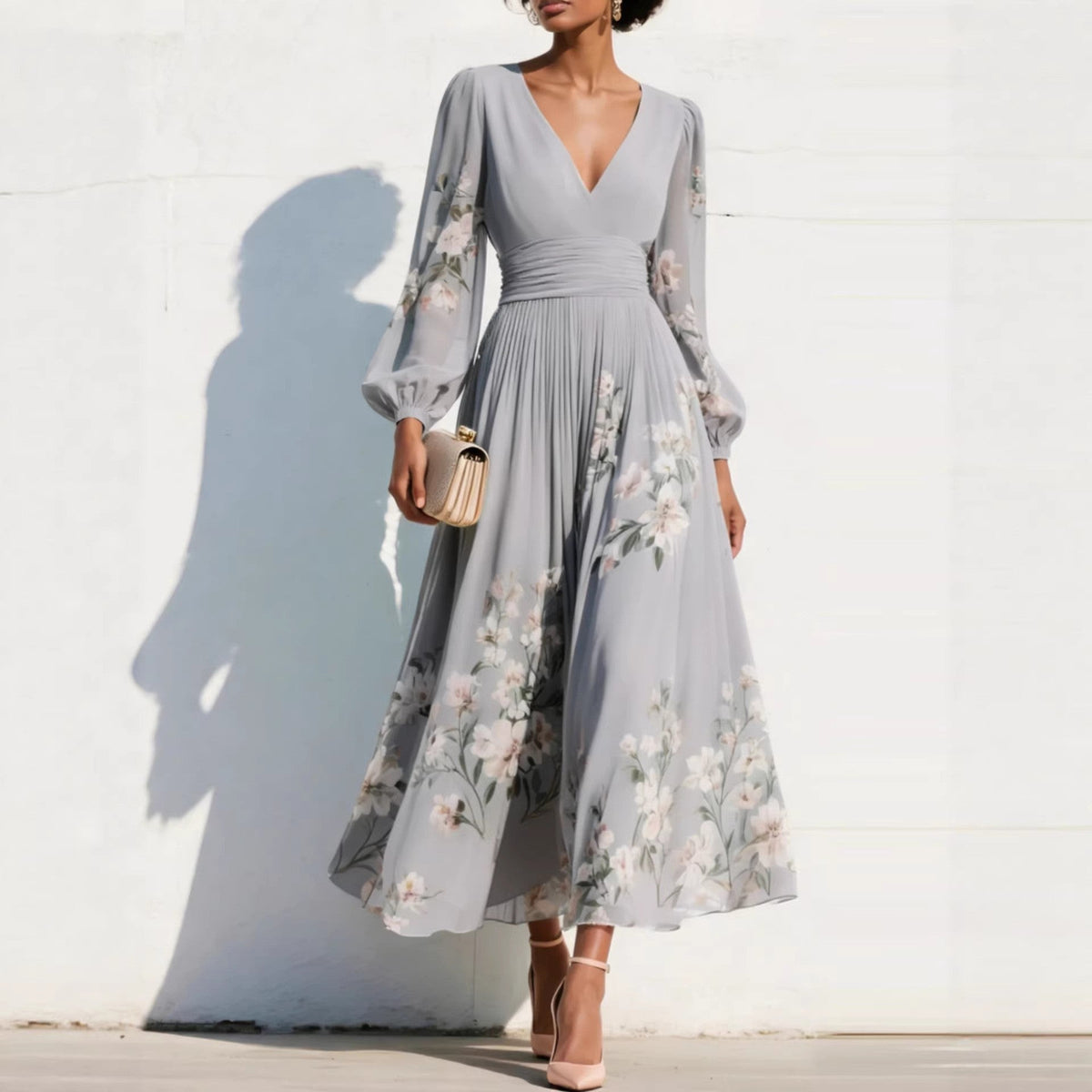 Emmeline | Vestido midi con manga abullonada