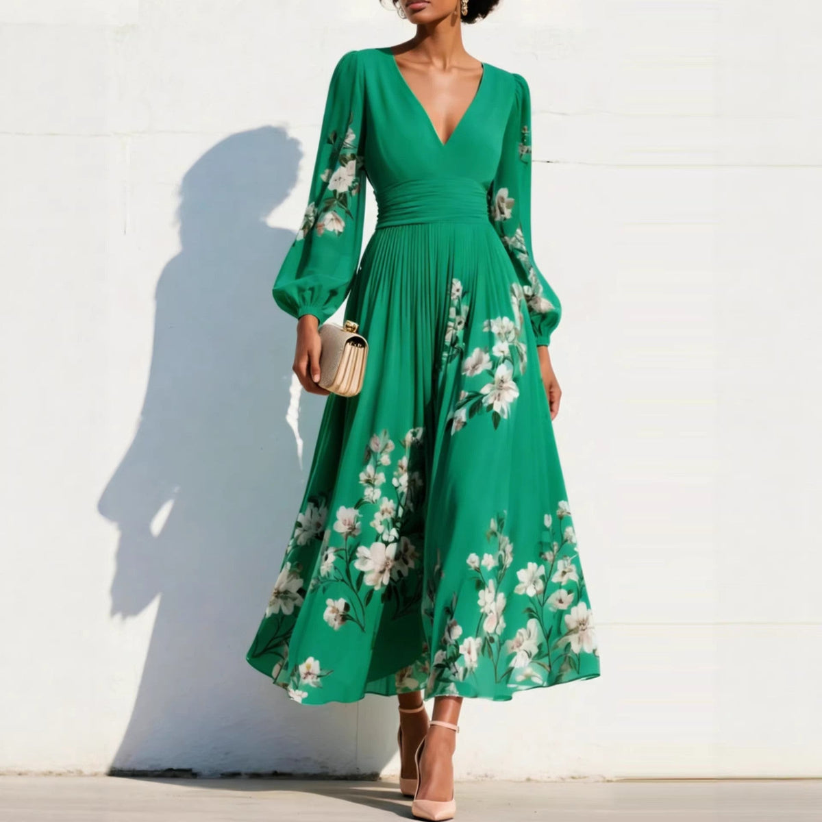 Emmeline | Vestido midi con manga abullonada