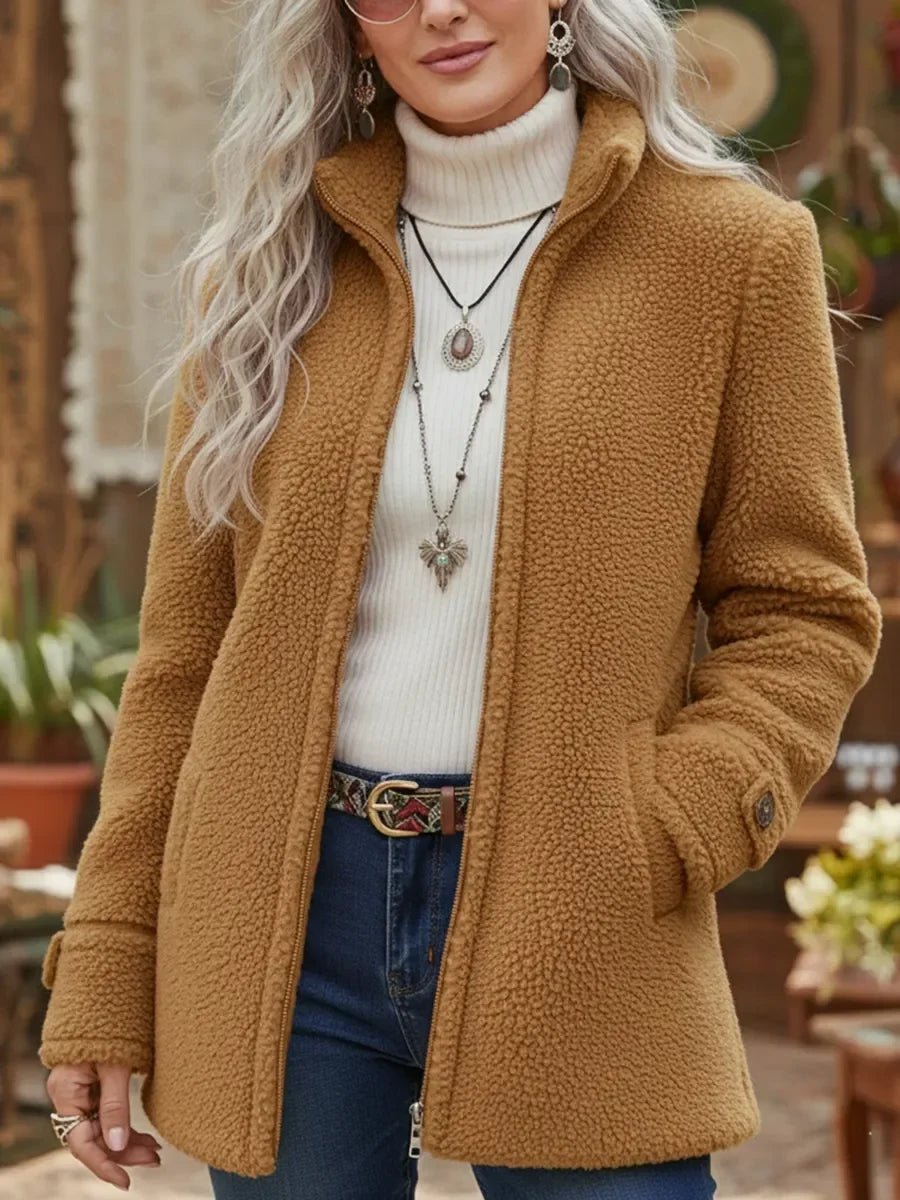 Odette | Chaqueta con cremallera completa, cuello mao y tacto lambswool