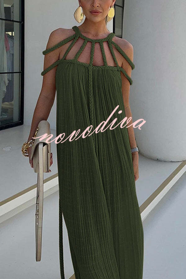 Vestido largo Moderno y Sofisticado estilo pareo de mezcla de lino drapeado con trenzas