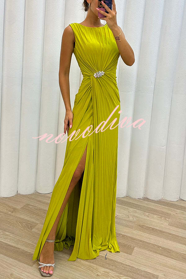 Vestido largo de noche Especialmente Bonito plisado con adornos y abertura