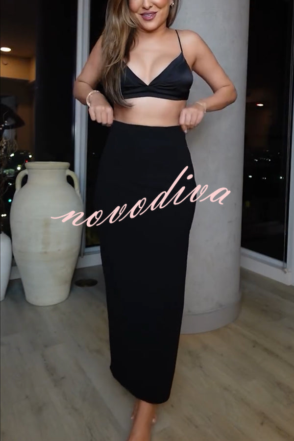 Falda midi Nuevo Nivel de talle alto con cremallera lateral y abertura
