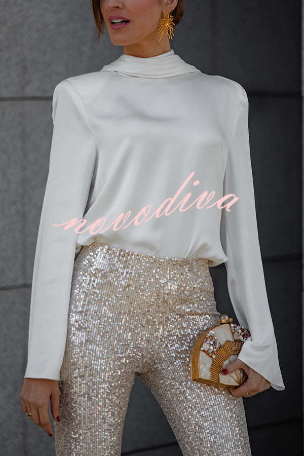 Pantalón acampanado Diva de lentejuelas con talle alto y cintura elástica