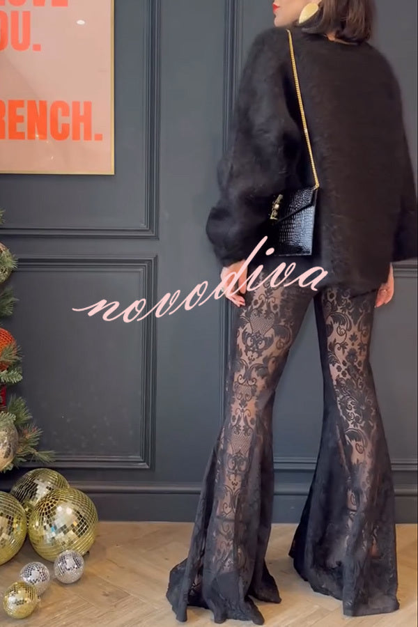 Pantalón elástico Lista para Esta Noche de encaje con estampado único y bajo sirena