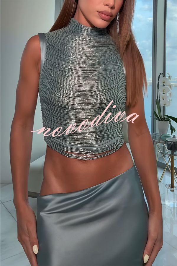 Top de tirantes Siempre Impecable de cuello alto con arcos brillantes y flecos hechos a mano