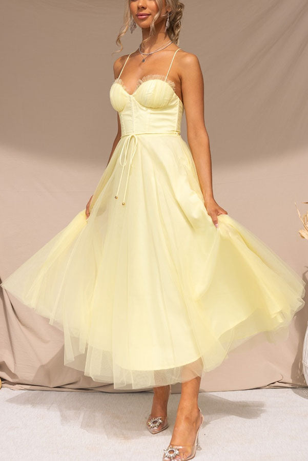 Vestido largo de fiesta Princesa Moderna de gasa con tirantes