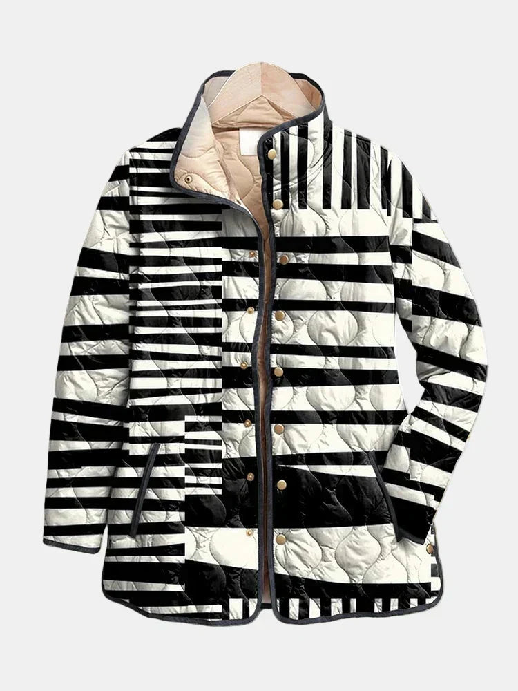 Miren | Chaqueta Acolchada Abstracta en Blanco y Negro