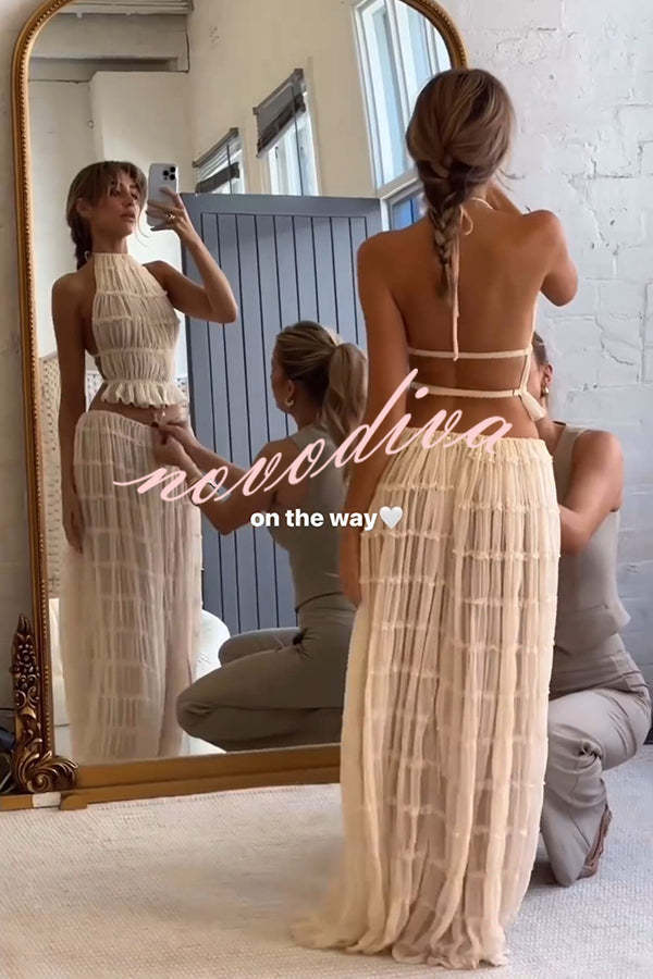 Falda larga escalonada plisada con cintura de cordón, versátil y con encanto vintage