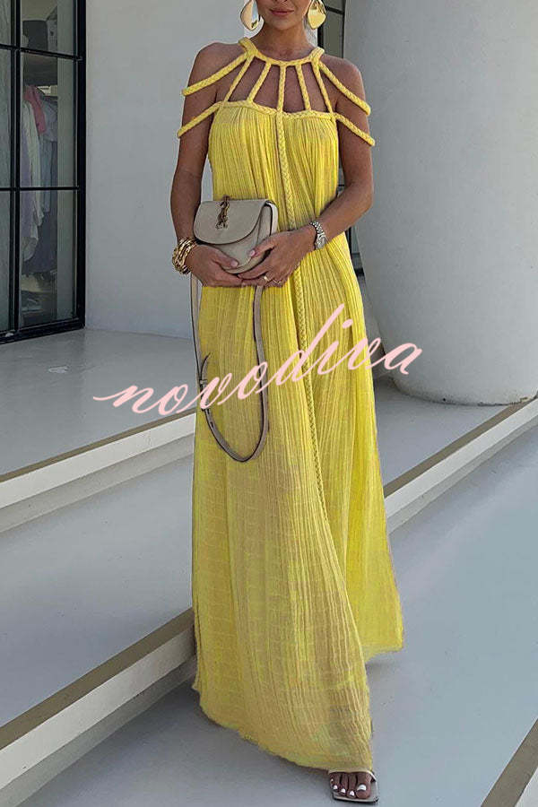Vestido largo Moderno y Sofisticado estilo pareo de mezcla de lino drapeado con trenzas