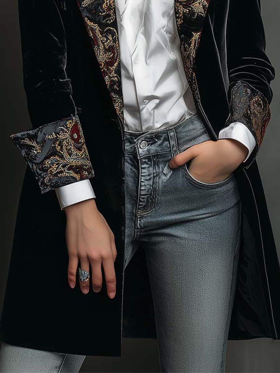 Leonor | Blazer Ajustado Estampado Barroco Negro