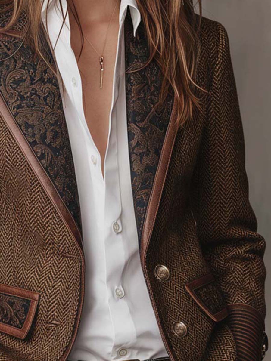 Blazer con Paneles Estampados de Espiga para Mujer