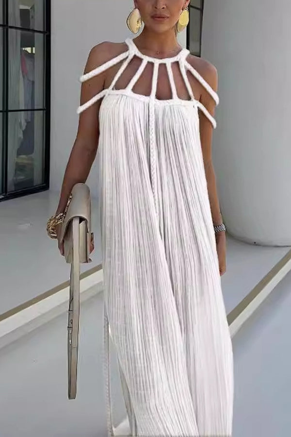 Vestido largo Moderno y Sofisticado estilo pareo de mezcla de lino drapeado con trenzas