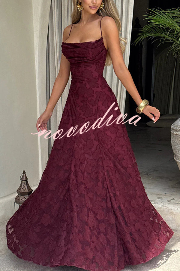 Vestido largo Francis de tejido devoré floral exclusivo con cuello caído y lazada en la espalda