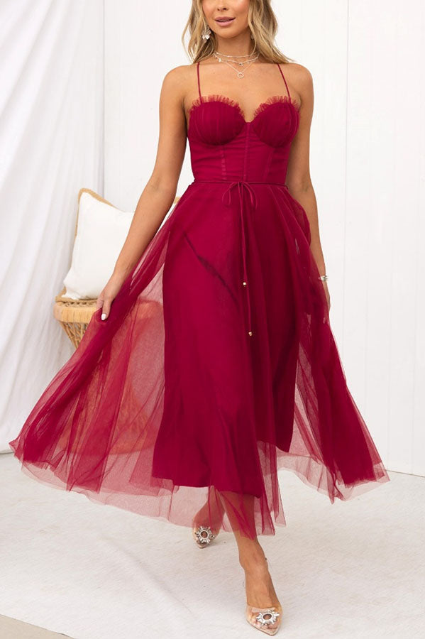 Vestido largo de fiesta Princesa Moderna de gasa con tirantes