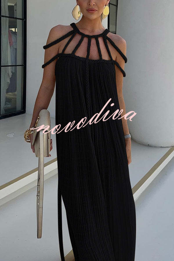 Vestido largo Moderno y Sofisticado estilo pareo de mezcla de lino drapeado con trenzas