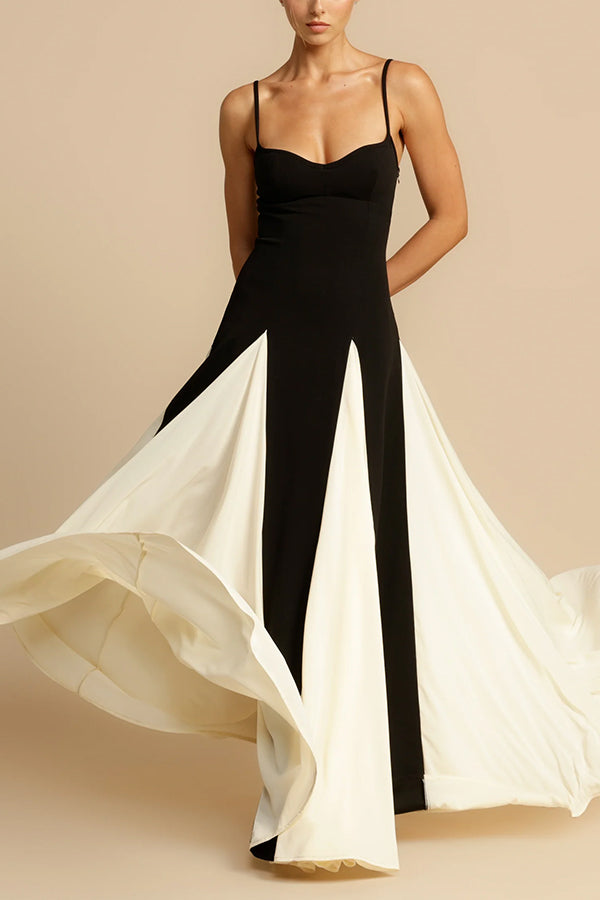 Vestido largo lencero evasé de tul por paneles, elegancia atemporal